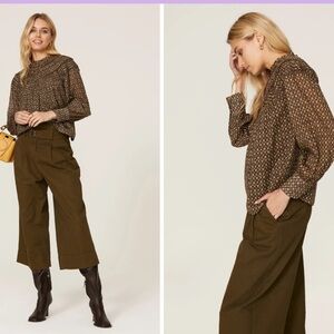 Rebecca Taylor Ruched Neck Floral Top